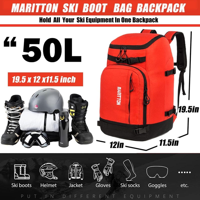 MARITTON Ski Boot Bag - Boot Travel Backpack for Snowboard & Ski Boots, Helmet, Goggles, Gloves, Accessories - Image 3